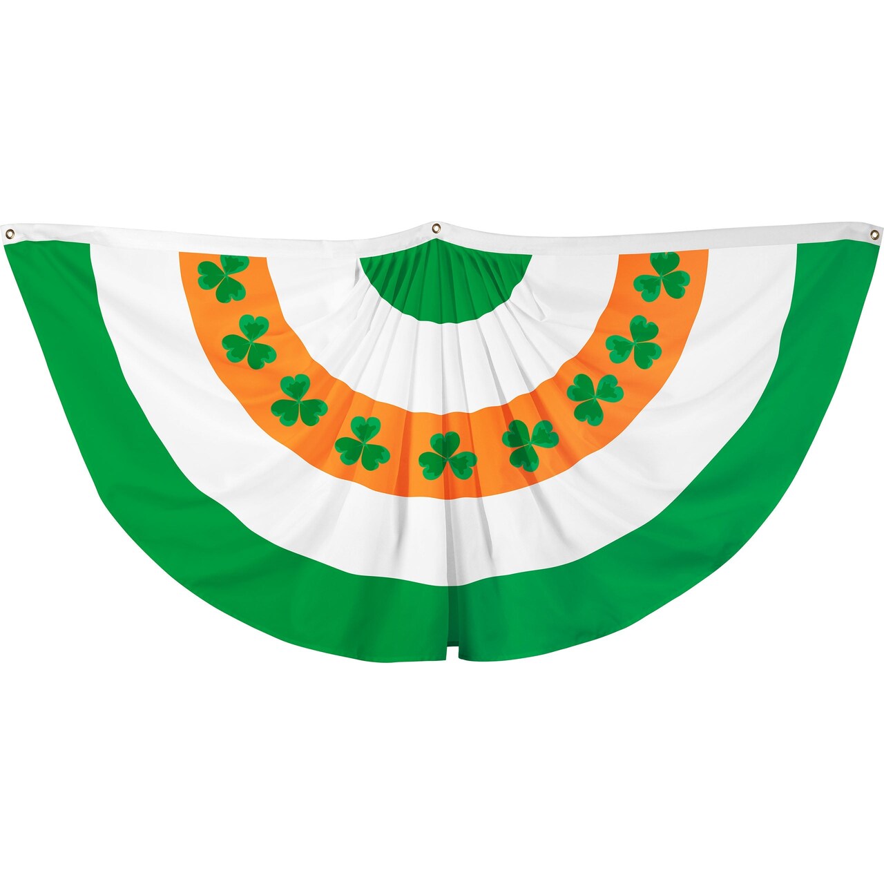 G128 Ireland Irish Shamrock Pleated Fan Flag | 2x4 Ft | Printed 150D Polyester | St. Patrick's Day Decor, Indoor/Outdoor, Vibrant Colors, Brass Grommets